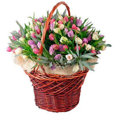 Корзина с тюльпанами «Весенняя радость»