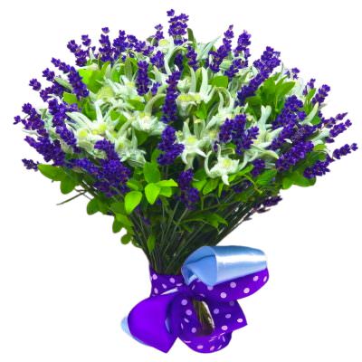 Букет с эдельвейсами и лавандой «Нежные волны»