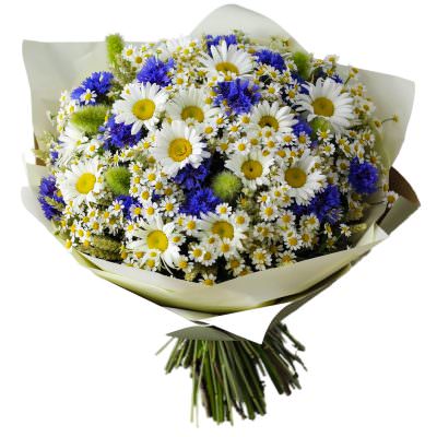 Букет с васильками и ромашками «Васильковое утро»