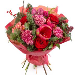 Классический букет свежих цветов «Рубиновый блеск»