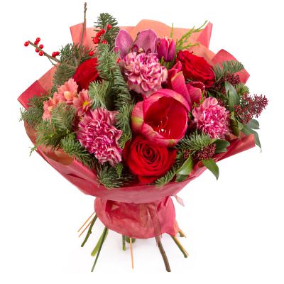 Классический букет свежих цветов «Рубиновый блеск»