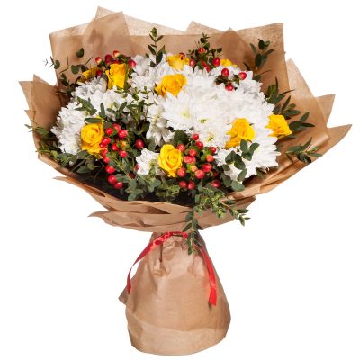 Букет из хризентем и роз «Величие природы»