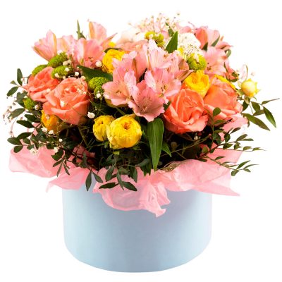 Цветы в круглой коробке «Солнечное настроение»