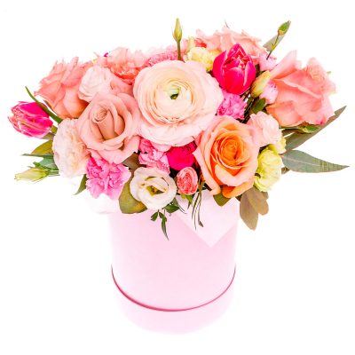 Шляпная коробка с розами «Розовый закат»